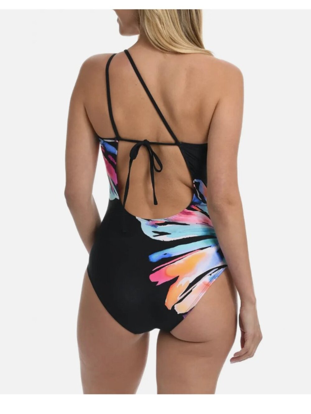LA BLANCA 'Prism Palm' One Shoulder Black Multi One Piece Swimsuit Size M - Picture 2 of 8